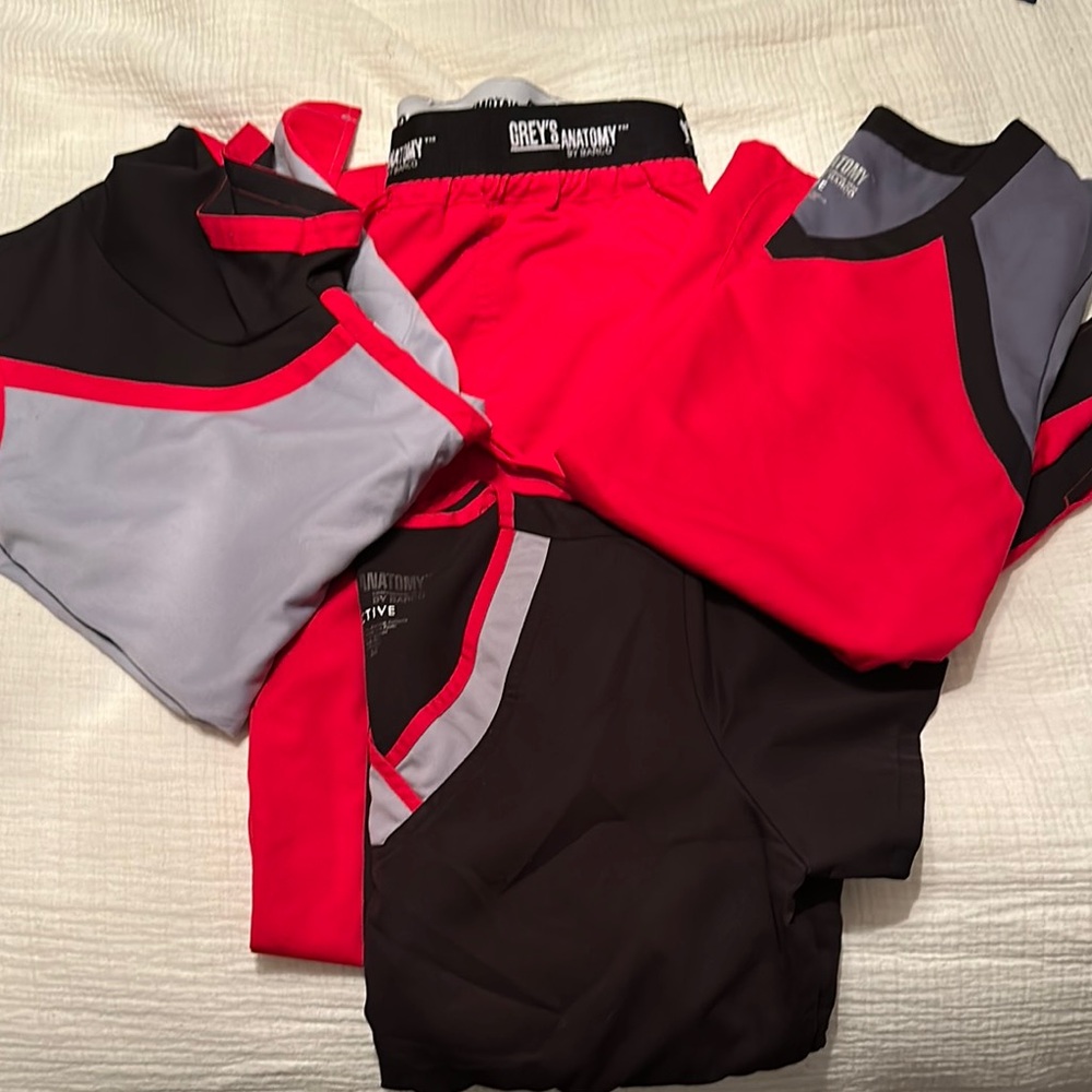 Grey's Anatomy Red and Black Scrub Set